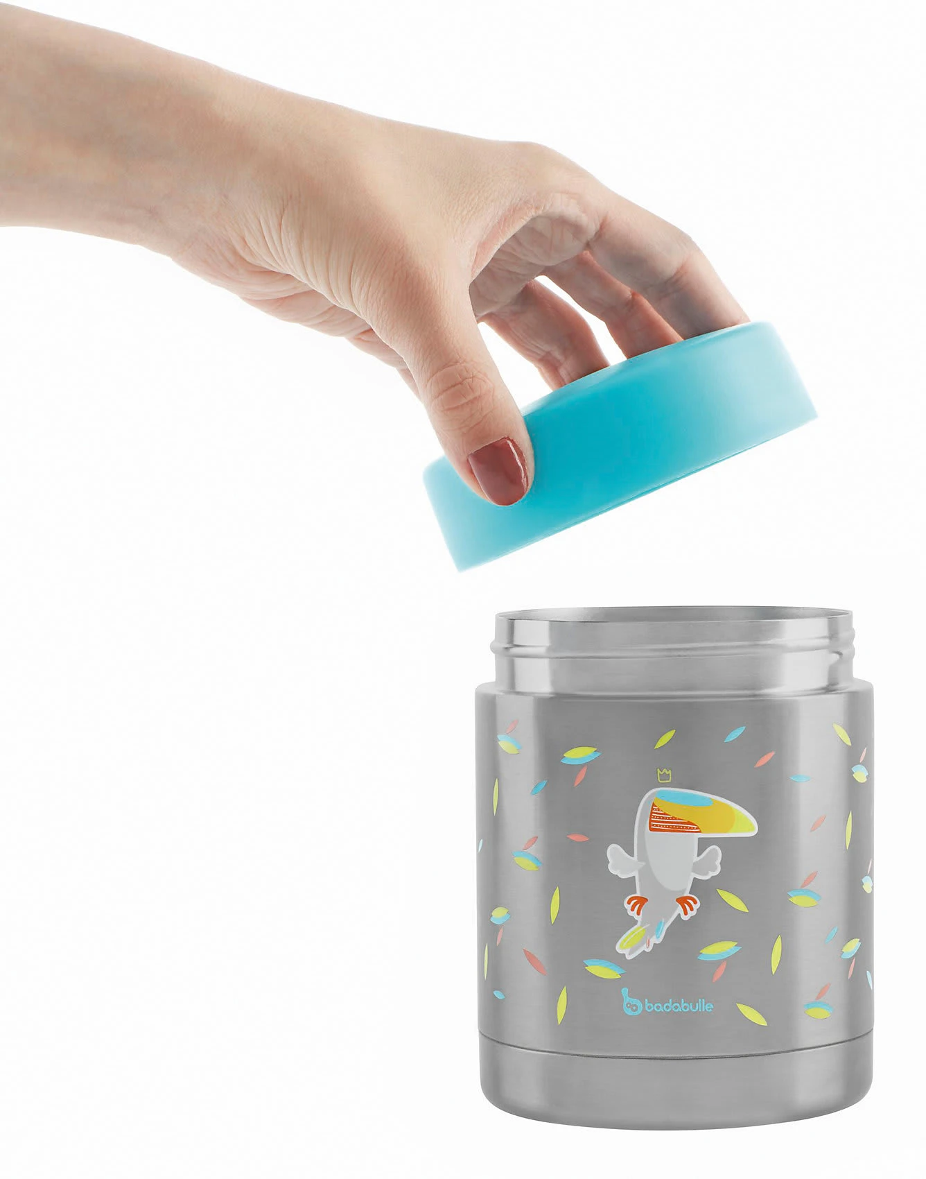 Badabulle Edelstahl-Warmhaltebox Tukan, 350 Ml, Türkis/grau 4 Badabulle Edelstahl-Warmhaltebox Tukan, 350 Ml, Türkis/grau – Bild 4