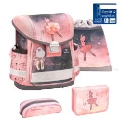 BELMIL 4tlg-Set: Schulranzen Ballerina Black Pink In Rose – H36xB32xT19 Cm