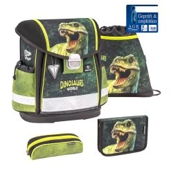 BELMIL 4tlg-Set: Schulranzen Dinosaur World 2 In Grün – (H)36 X (B) 32 X (T) 19 Cm