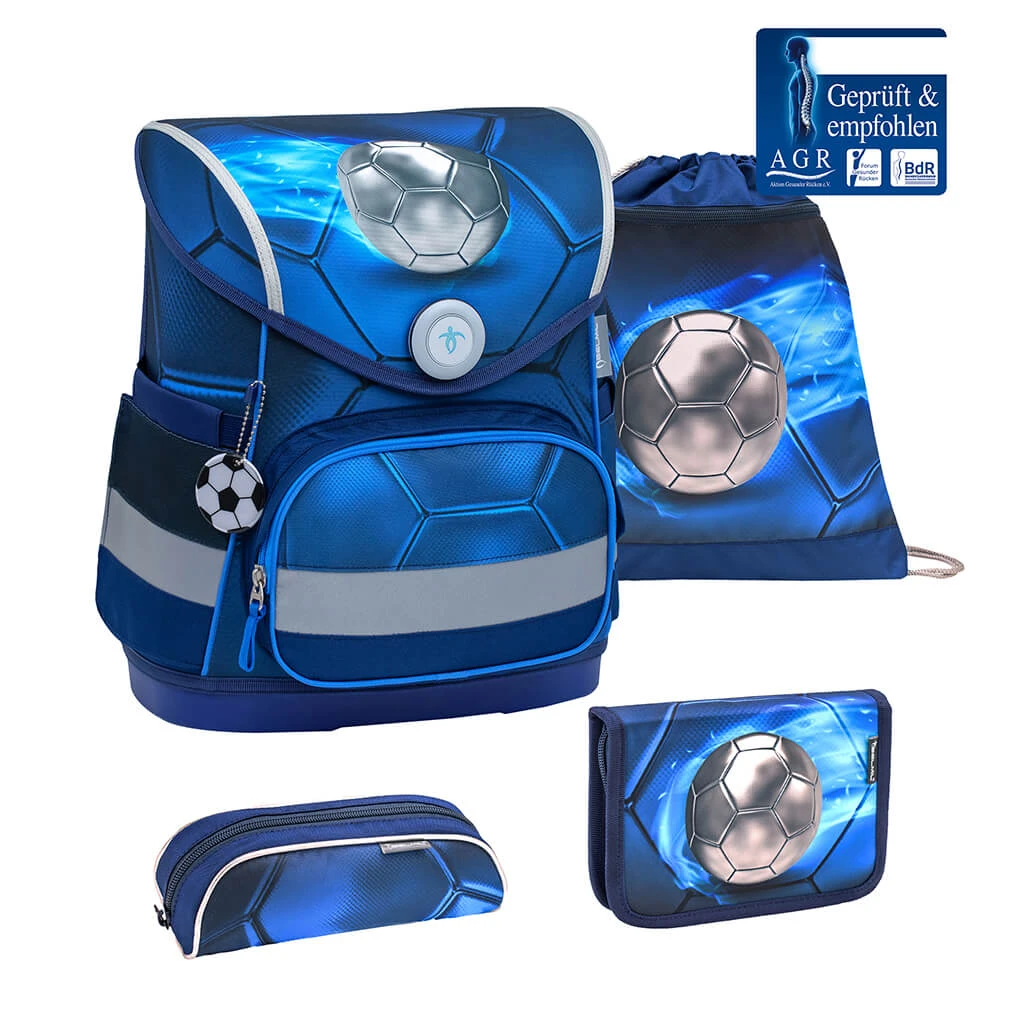 BELMIL 4tlg-Set: Schulranzen Football 4 In Blau – (H)37 X (B) 30 X (T) 19 Cm 1 BELMIL 4tlg-Set: Schulranzen Football 4 In Blau – (H)37 X (B) 30 X (T) 19 Cm