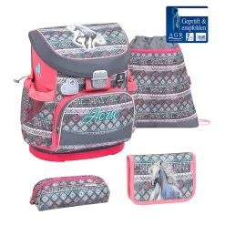 BELMIL 4tlg-Set: Schulranzen Horse Aruba Blue In Grau – (H)36 X (B) 28 X (T) 17 Cm