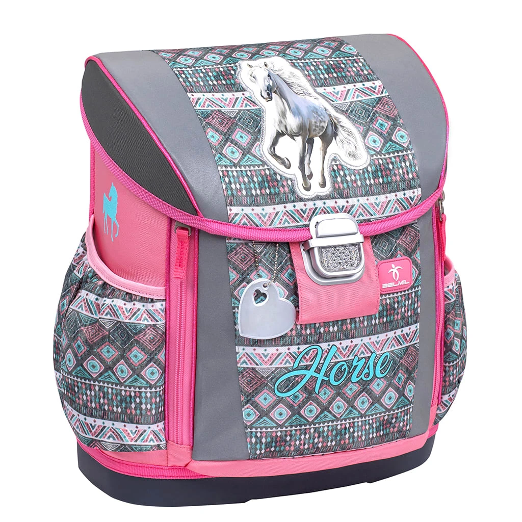 BELMIL 4tlg-Set: Schulranzen Horse Aruba Blue In Grau – (H)37 X (B) 31 X (T) 17 Cm 2 BELMIL 4tlg-Set: Schulranzen Horse Aruba Blue In Grau – (H)37 X (B) 31 X (T) 17 Cm – Bild 2
