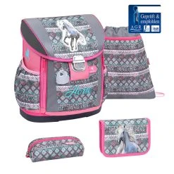 BELMIL 4tlg-Set: Schulranzen Horse Aruba Blue In Grau – (H)37 X (B) 31 X (T) 17 Cm