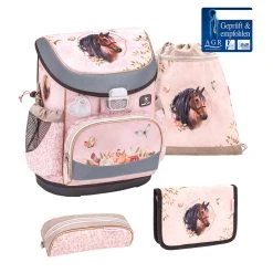 BELMIL 4tlg-Set: Schulranzen Horse Chestnut In Lila – (H)36 X (B) 28 X (T) 17 Cm