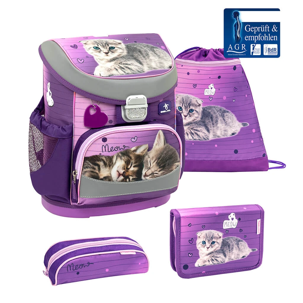 BELMIL 4tlg-Set: Schulranzen Little Caty In Lila – (H)36 X (B) 28 X (T) 17 Cm 1 BELMIL 4tlg-Set: Schulranzen Little Caty In Lila – (H)36 X (B) 28 X (T) 17 Cm