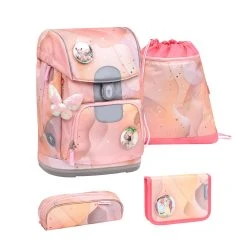 BELMIL 4tlg-Set: Schulranzen Marble In Rosa – (H)35 X (B) 27 X (T) 20 Cm