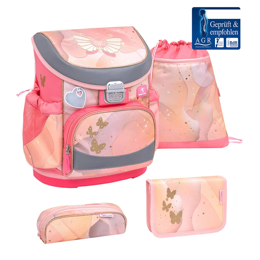 BELMIL 4tlg-Set: Schulranzen Marble In Rose – (H)36 X (B) 28 X (T) 17 Cm 1 BELMIL 4tlg-Set: Schulranzen Marble In Rose – (H)36 X (B) 28 X (T) 17 Cm