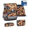 BELMIL 4tlg-Set: Schulranzen Orange Camouflage In Grau – (H)37 X (B) 30 X (T) 19 Cm