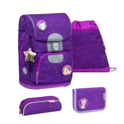 BELMIL 4tlg-Set: Schulranzen Purple Sky In Lila – (H)35 X (B) 27 X (T) 20 Cm