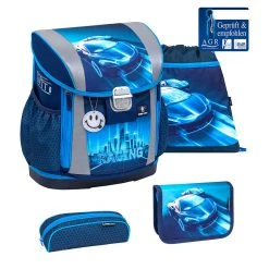 BELMIL 4tlg-Set: Schulranzen Racing Blue Neon In Blau – (H)37 X (B) 31 X (T) 17 Cm