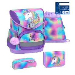 BELMIL 4tlg-Set: Schulranzen Rainbow Color In Lila – (H)37 X (B) 30 X (T) 19 Cm
