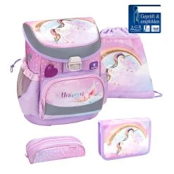 BELMIL 4tlg-Set: Schulranzen Rainbow Unicorn In Lila – (H)36 X (B) 28 X (T) 17 Cm