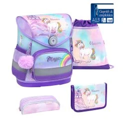 BELMIL 4tlg-Set: Schulranzen Rainbow Unicorn Magic In Lila – H37xB30xT19 Cm