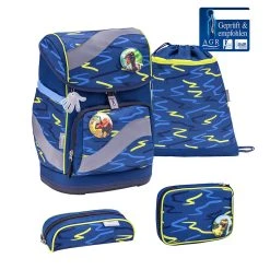 BELMIL 4tlg-Set: Schulranzen Sketch Lime Green In Blau – (H)36 X (B) 26 X (T) 18 Cm