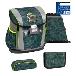 BELMIL 4tlg-Set: Schulranzen T-rex Roar In Grün – (H)37 X (B) 31 X (T) 17 Cm