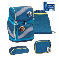 BELMIL 4tlg-Set: Schulranzen Waves Orange In Blau – (H)36 X (B) 26 X (T) 18 Cm