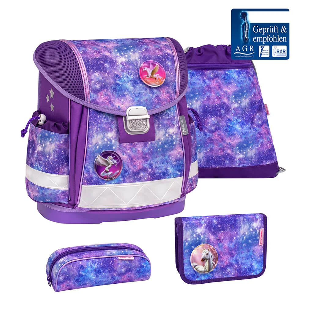 BELMIL 5tlg-Set: Schulranzen Violet Universe In Lila – (H)36 X (B) 32 X (T) 19 Cm 1 BELMIL 5tlg-Set: Schulranzen Violet Universe In Lila – (H)36 X (B) 32 X (T) 19 Cm