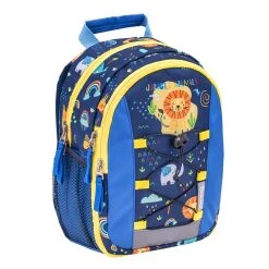 BELMIL Kindergartenrucksack "Mini Kiddy Little Jungle" In Blau, Gelb, Brustgurt, Namensschild, H 23 Cm L 20 Cm T 9 + 6 Cm