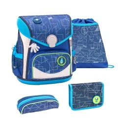 BELMIL Schulranzen-Set 4tlg. Cool Bag "Invasion" Blau Mit Brustgurt, Hüftgurt, Magnetverschluss H 36 Cm B 31 Cm T 23 Cm