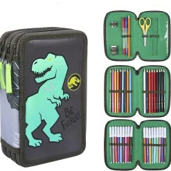 Cerda Triple-Federmäppchen Jurassic World Befüllt, 42-tlg.