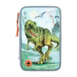Depesche 3-Fach Federtasche LED T-Rex Dino World 20 X 13 Cm In Rauchblau