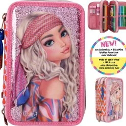 Depesche TOPModel Triple-Federmäppchen SEVENTIES, Befüllt Mit über 40 Teilen