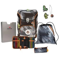DerDieDas ErgoFlex Easy LED Schulranzen-Set 5-teilig In Cyber Dino