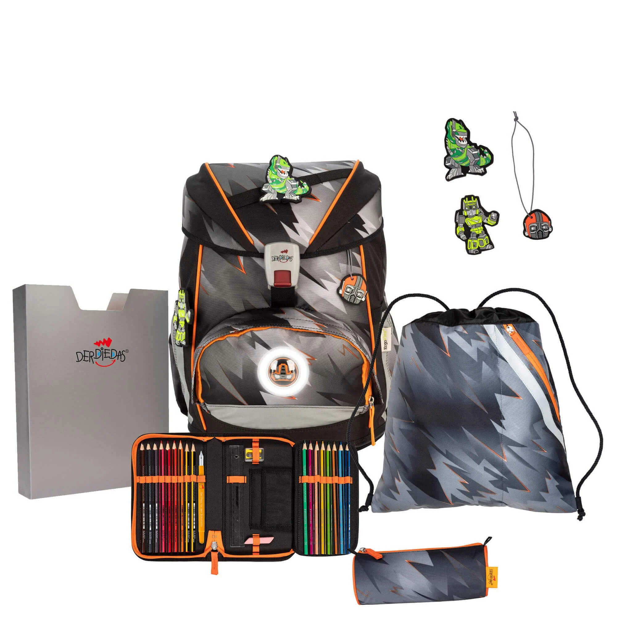DerDieDas ErgoFlex Exklusiv LED - Schulranzen Set 5tlg. 800g In Cyber Dino 1 DerDieDas ErgoFlex Exklusiv LED - Schulranzen Set 5tlg. 800g In Cyber Dino