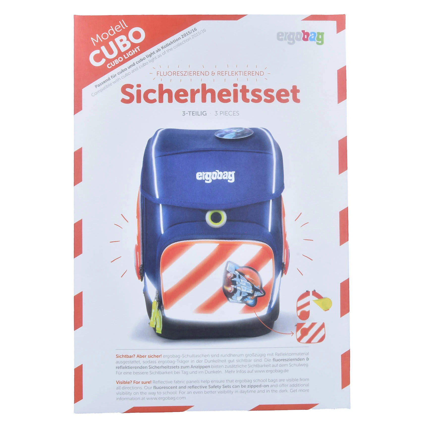 Ergobag Cubo Seitentaschen-Zipset Orange Reflektor, 3-tlg. 2 Ergobag Cubo Seitentaschen-Zipset Orange Reflektor, 3-tlg. – Bild 2