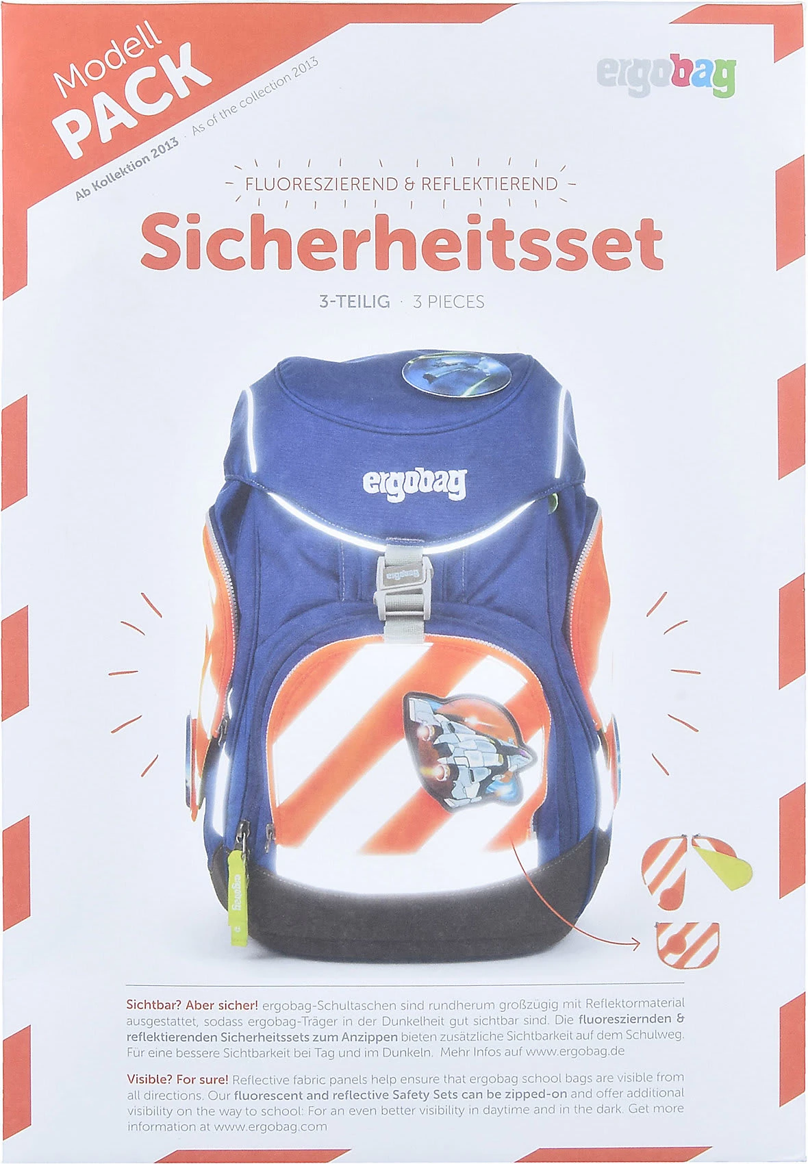 Ergobag Pack Seitentaschen-Zipset Orange Reflektor, 3-tlg. 2 Ergobag Pack Seitentaschen-Zipset Orange Reflektor, 3-tlg. – Bild 2