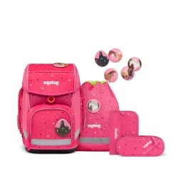 Ergobag Schulranzen Cubo Urlaub Auf Dem ReitBär 22/23 5-teiliges Set In Rosa