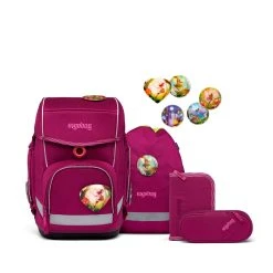 Ergobag Schulranzen Cubo WaldzauBär 5-teiliges Set In Lila