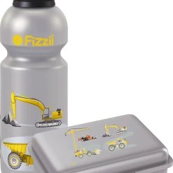 Fizzii Pausenset, Trinkflasche & Brotdose Baustelle, 600 Ml, Inkl. Ersatzverschlus...