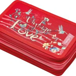 Herlitz Triple-Federmäppchen Vintage Love, Befüllt, 31-tlg.