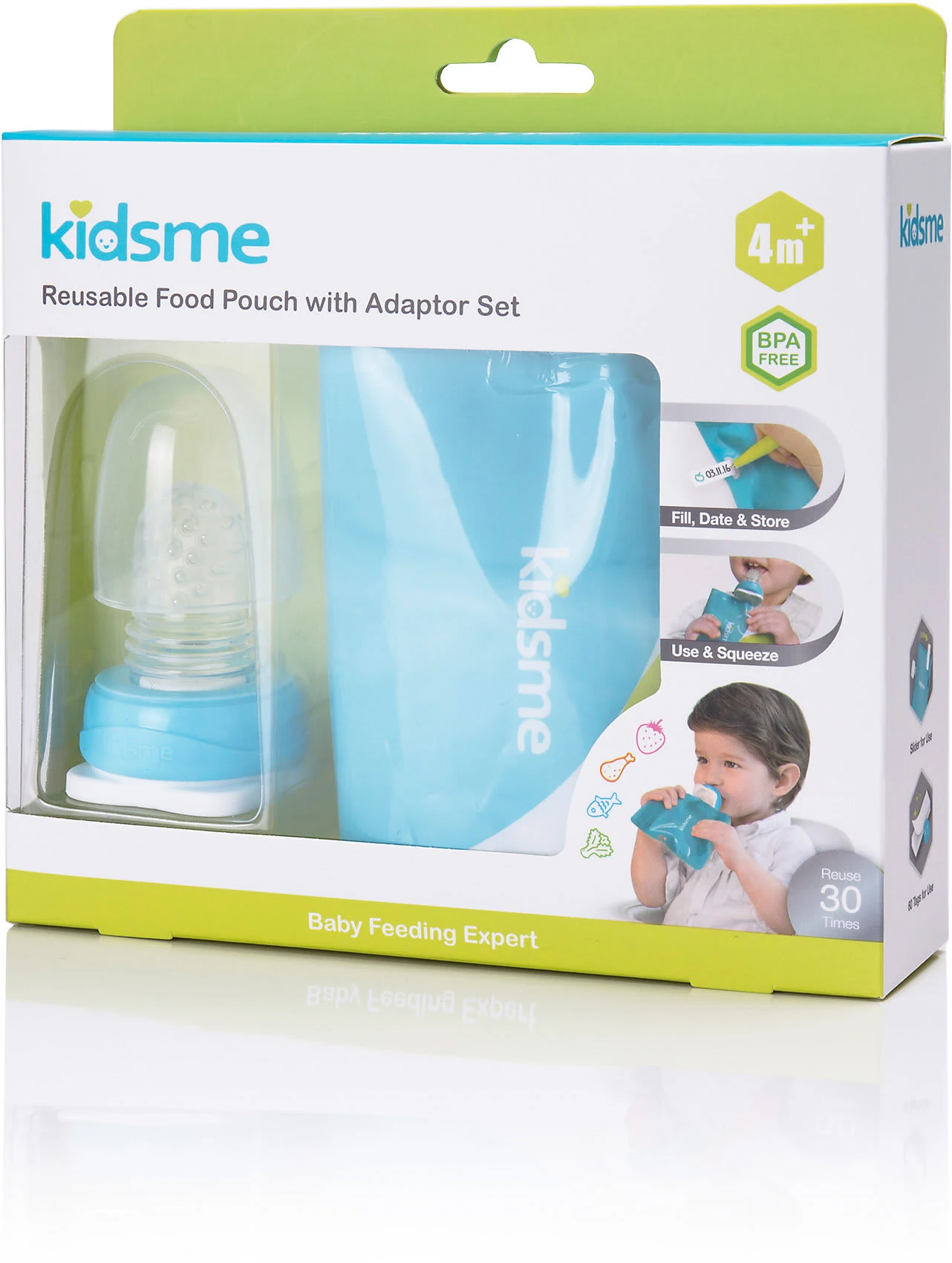 KidsMe Wiederbefüllbares Quetschbeutel-Set, Inkl. Saugeraufsatz Silikon, Sky 2 KidsMe Wiederbefüllbares Quetschbeutel-Set, Inkl. Saugeraufsatz Silikon, Sky – Bild 2