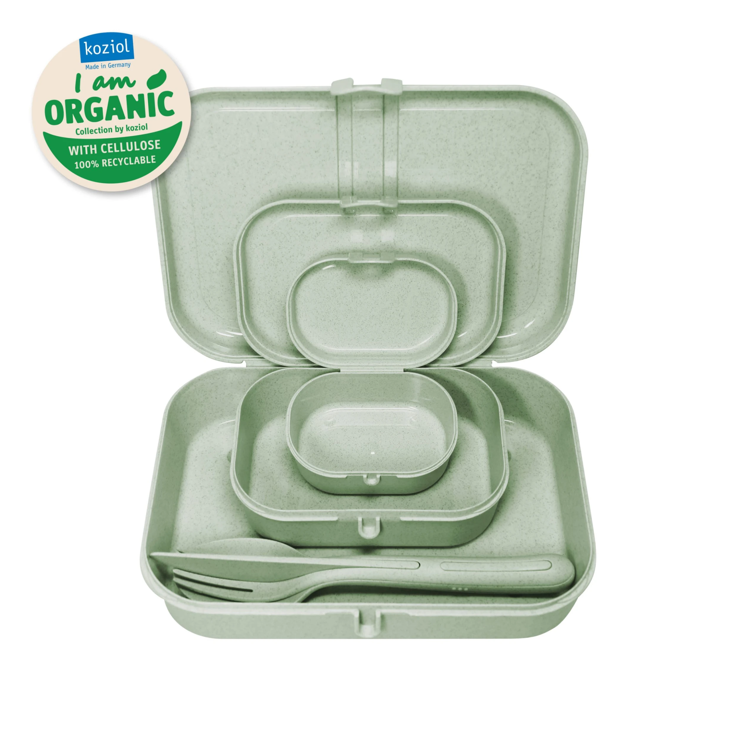 Koziol ORGANIC PASCAL READY - Lunchbox-Set + Besteck-Set In Organic Green 1 Koziol ORGANIC PASCAL READY - Lunchbox-Set + Besteck-Set In Organic Green