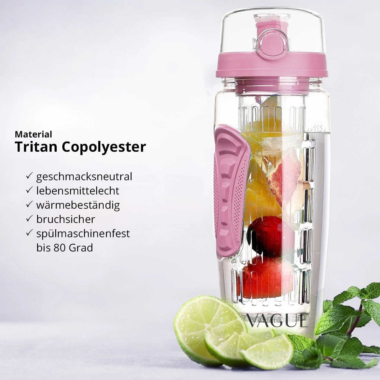 La Vague VITALITY Trinkflasche Mit Einsatz In Cherry Blossom 1 La Vague VITALITY Trinkflasche Mit Einsatz In Cherry Blossom