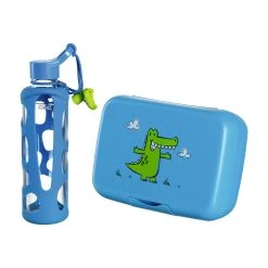 Leonardo 2er Set Brotdose + Trinkflasche Bambini In Blau - Krokodil