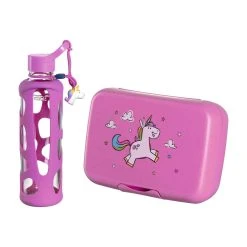Leonardo 2er Set Brotdose + Trinkflasche Bambini In Pink - Einhorn