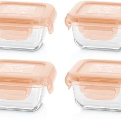 Miniland Aufbewahrungsbehälter NaturSquare, Quadratisch, Glas, 160 Ml, Bunny, 4-tlg.