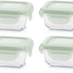 Miniland Aufbewahrungsbehälter NaturSquare, Quadratisch, Glas, 160 Ml, Chip, 4-tlg.