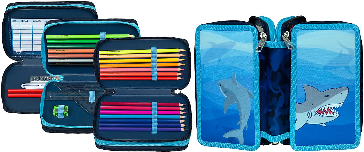 Scooli Triple-Federmäppchen Shark Alarm, Befüllt, 30-tlg. 6 Scooli Triple-Federmäppchen Shark Alarm, Befüllt, 30-tlg. – Bild 6