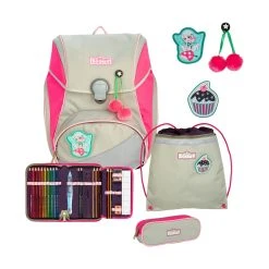 Scout Alpha DIN Pink Cherry Schulranzen 4-teiliges Set In Pink/grau