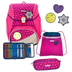 Scout Alpha Exklusiv DIN NEON - Schulranzen Set 4tlg. In Pink Glow