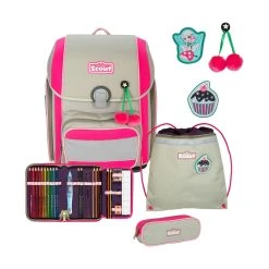 Scout Genius DIN Pink Cherry Grundschulranzen 4-teiliges Set In Pink/grau
