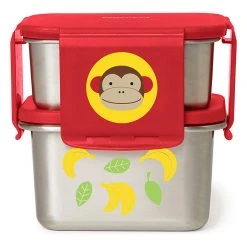 Skip Hop 2tlg. Edelstahl-Lunchbox "Affe" In Rot/ Silber