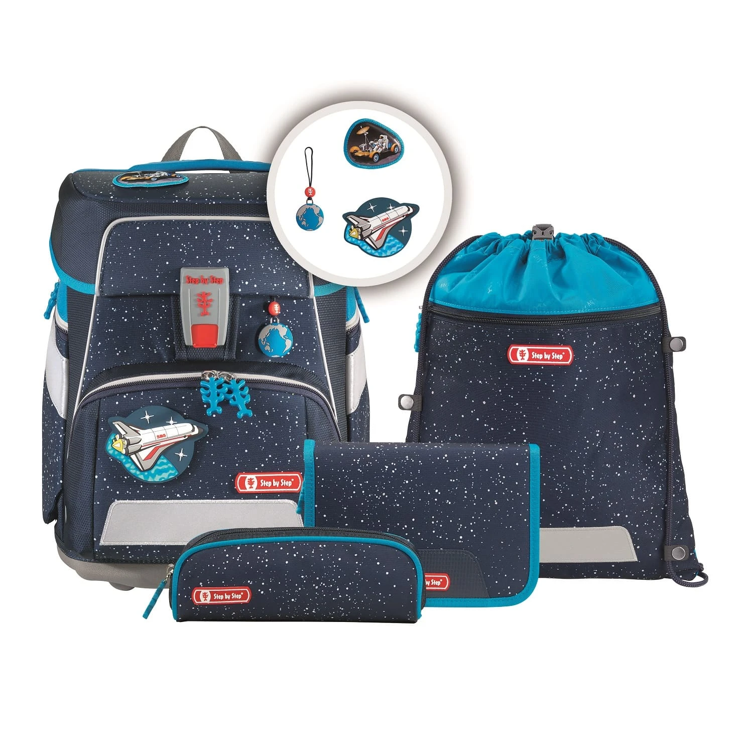 Step By Step Schulranzen SPACE Sky Rocket 5-teiliges Set In Blau 1 Step By Step Schulranzen SPACE Sky Rocket 5-teiliges Set In Blau
