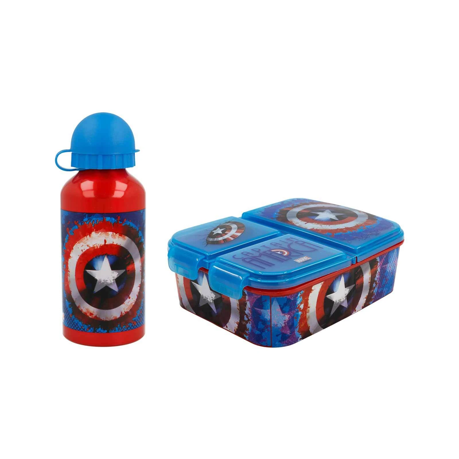 Stor 2er Set Brotdose & Trinkflasche Captain America In Blau-rot 1 Stor 2er Set Brotdose & Trinkflasche Captain America In Blau-rot