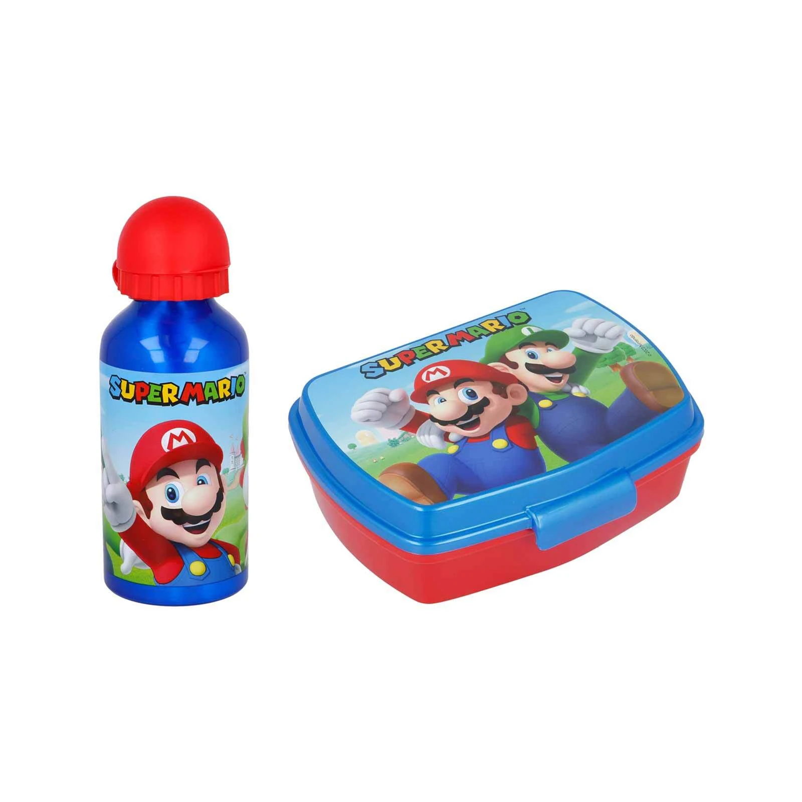 Stor 2er Set Brotdose & Trinkflasche Super Mario In Blau-rot 1 Stor 2er Set Brotdose & Trinkflasche Super Mario In Blau-rot