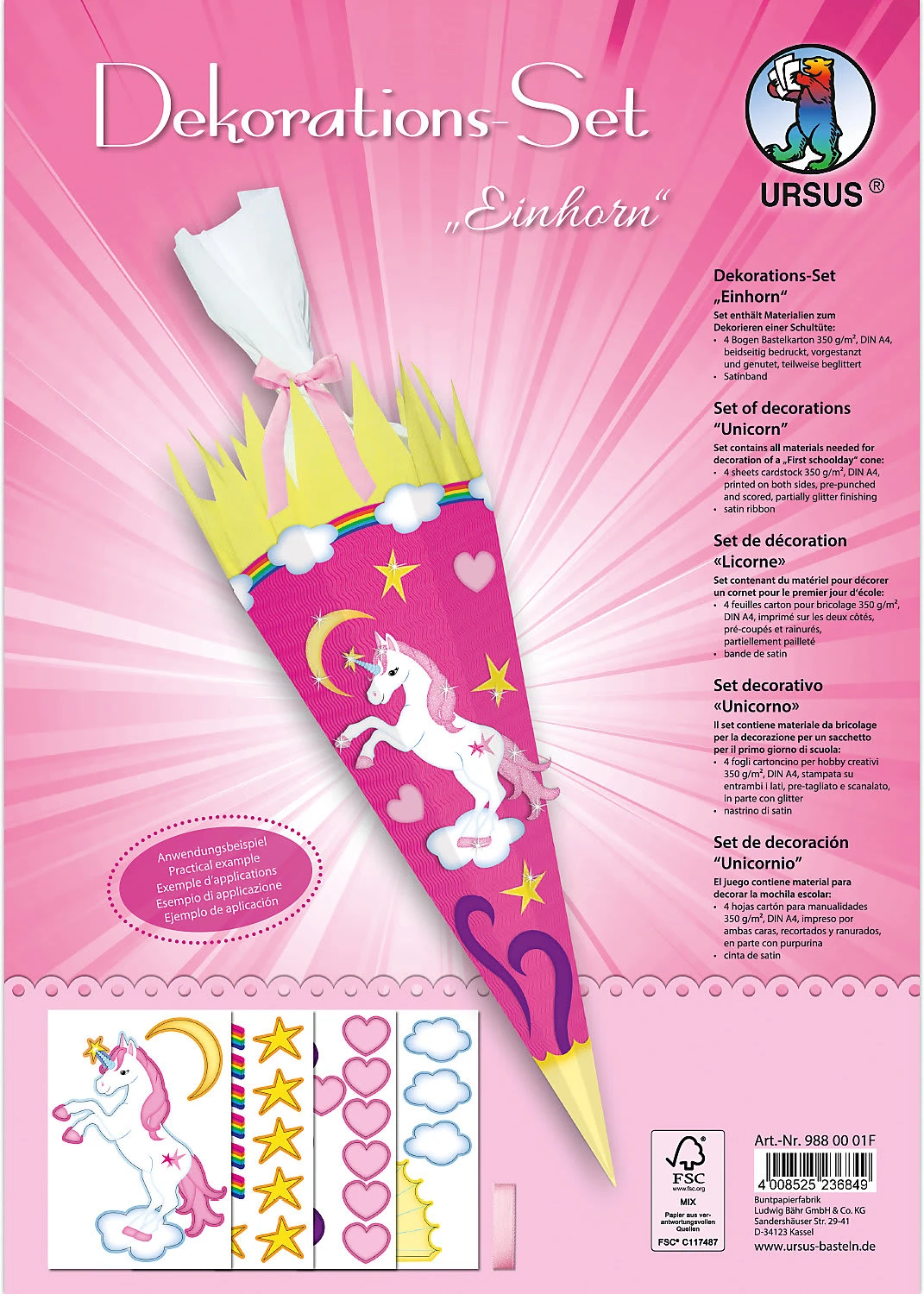 Ursus Deko-Set Schultüte Easy Line Einhorn 1 Ursus Deko-Set Schultüte Easy Line Einhorn